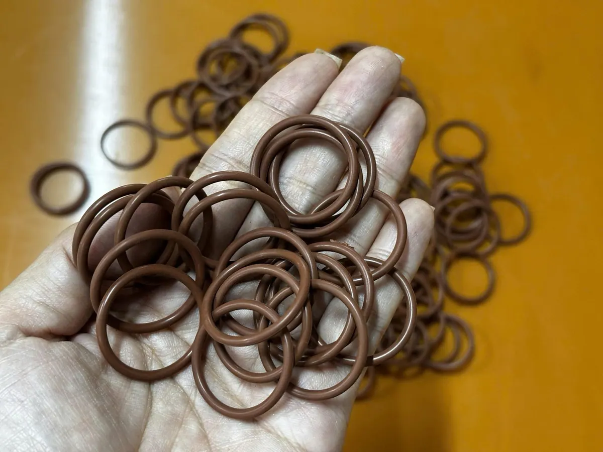 Tay đỡ một nắm oring nâu nhiều cỡ