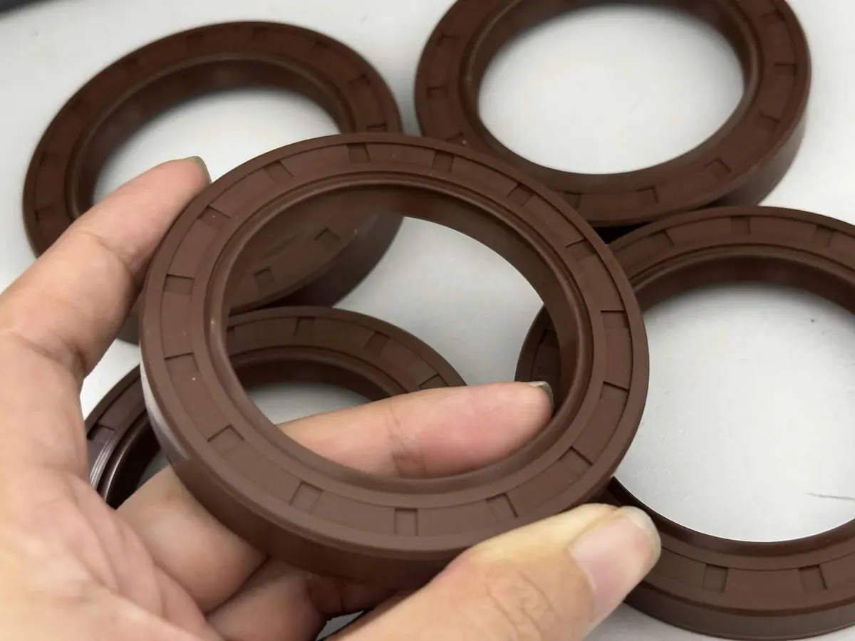 Tay cầm chiếc phớt Viton cỡ lớn trên bàn sáng